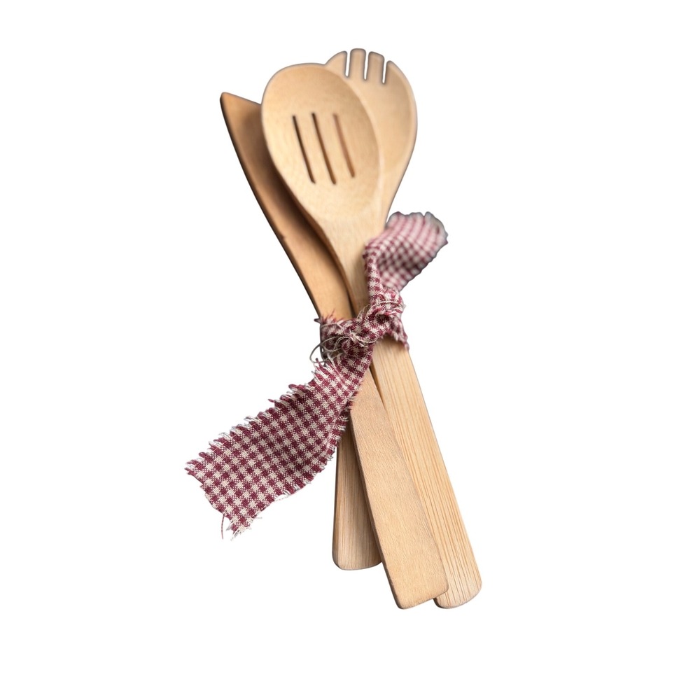 Primitive Kitchen Utensil Set Unisex OS Tan New Rustic Gingham 3-Piece